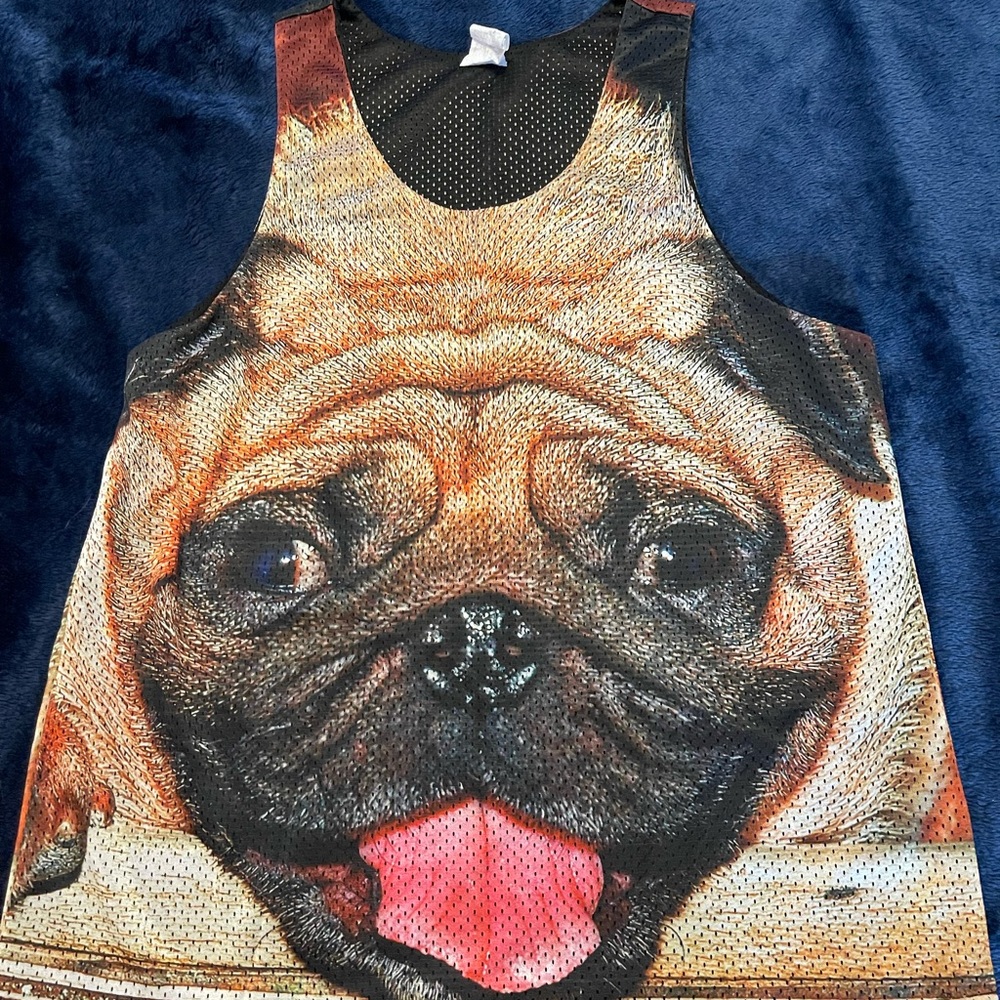 Pug Print Dog Tank Top Large- Brown and Black (bin b)